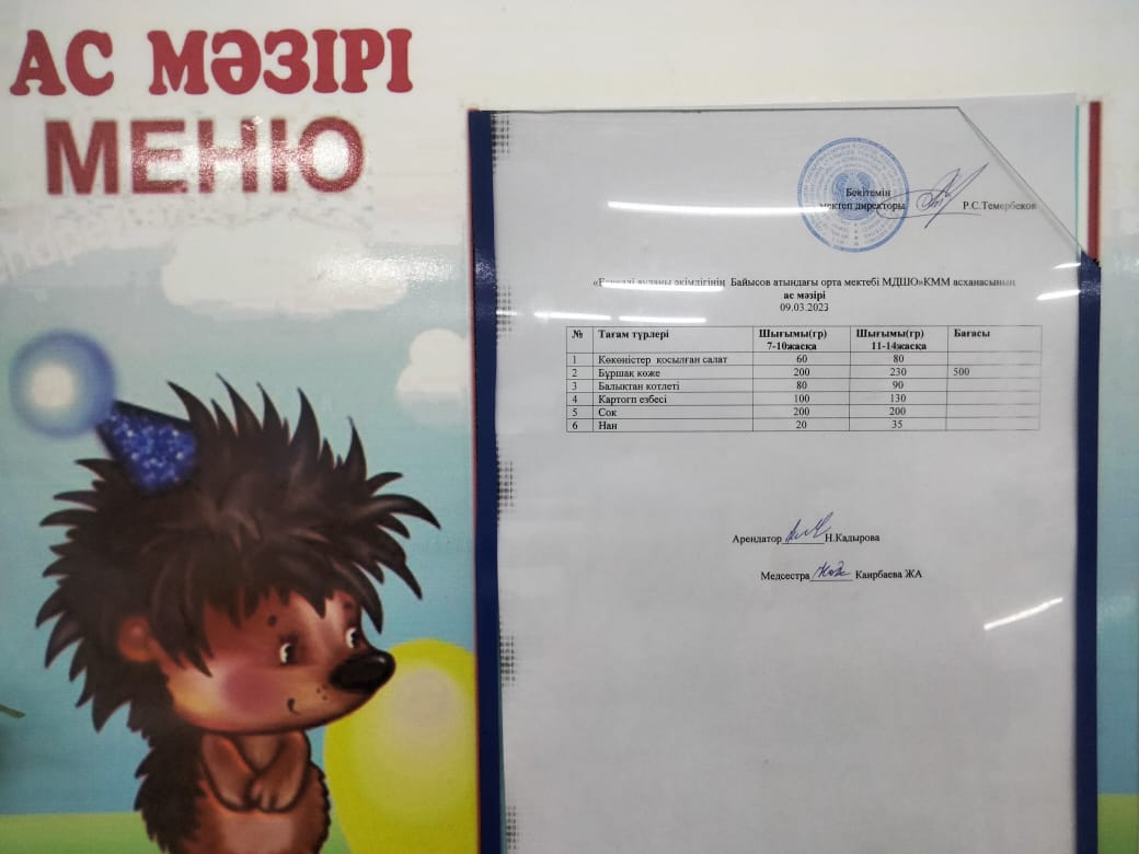 Мектептік тамақтандыру ас мәзірі